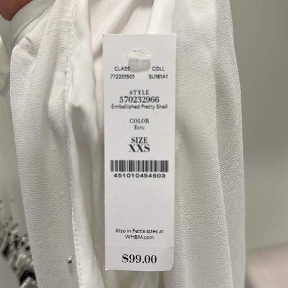 Embellished Pretty Shell | Size XXS | Color Ecru | WHBM - Picture 7 of 7